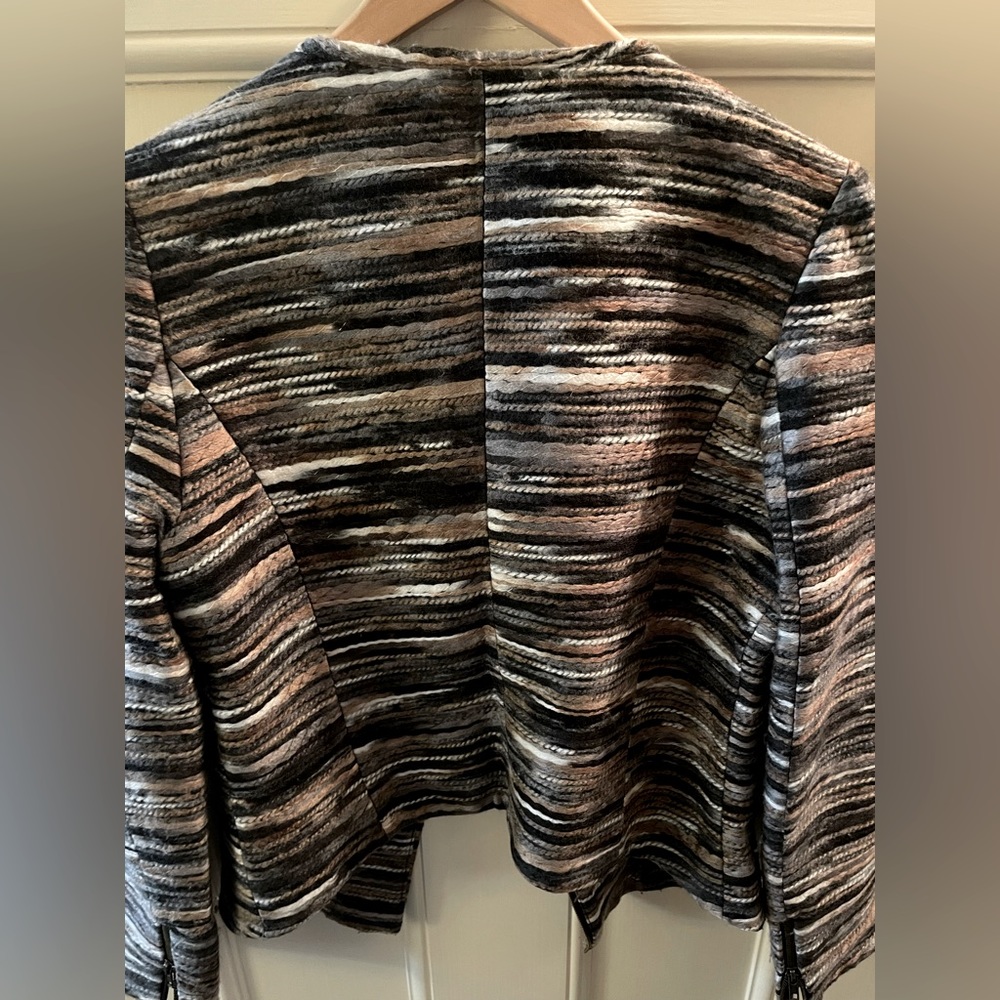 Sabine Tweed Scoop Neck Asymmetrical Zip Blazer Jacket Size M - Picture 12 of 14